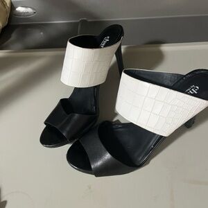 Black and white sandals